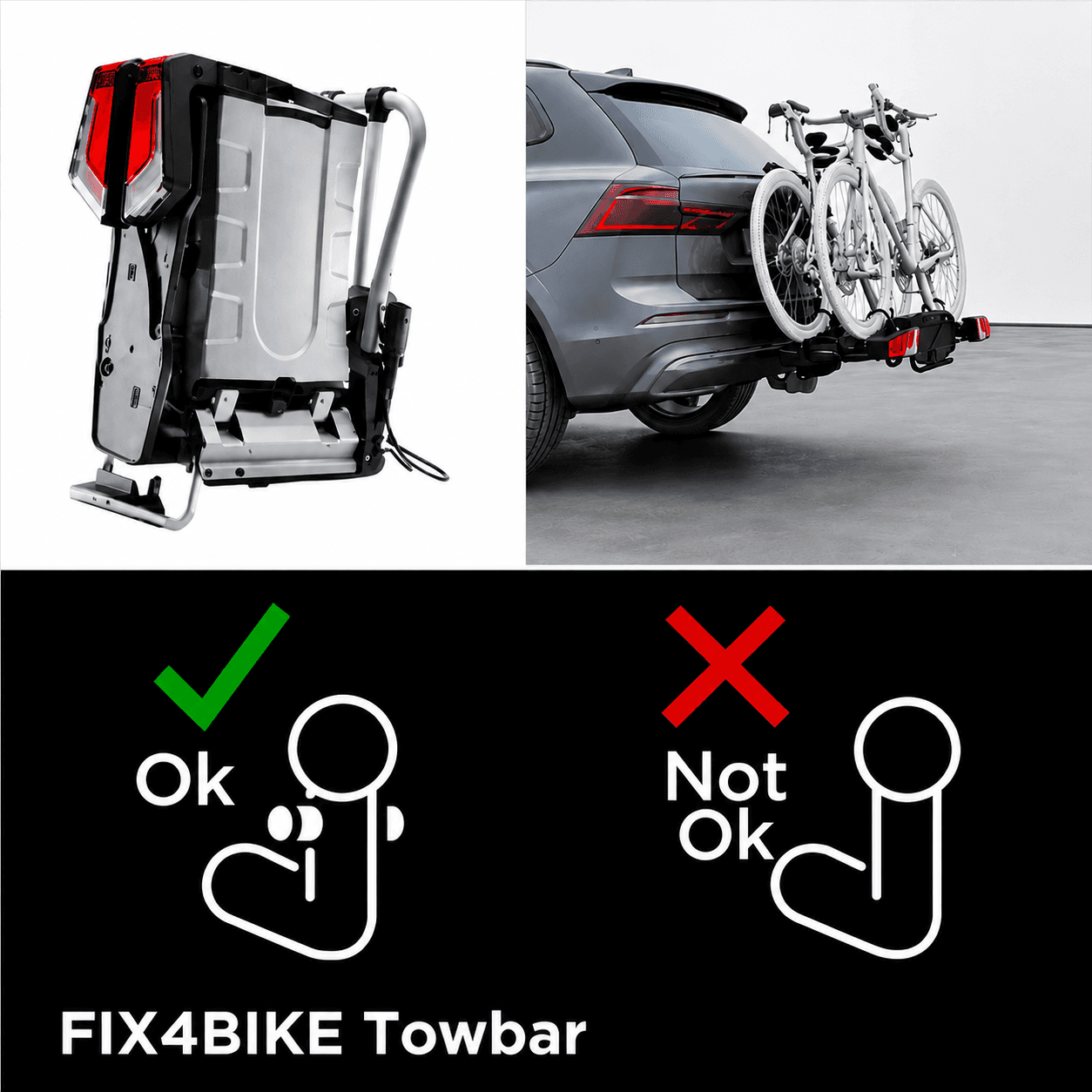 Fietsdrager opklapbaar, op trekhaak gemonteerd met Fix4Bike